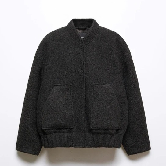 Mango Oversize Bomber Jacket Sugar Women Size XS 57065988 Black