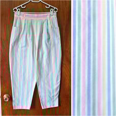 1980s Pastel Capris 80s Vintage Volup Pants Tall Large Curvy Rainbow Stripes 70s