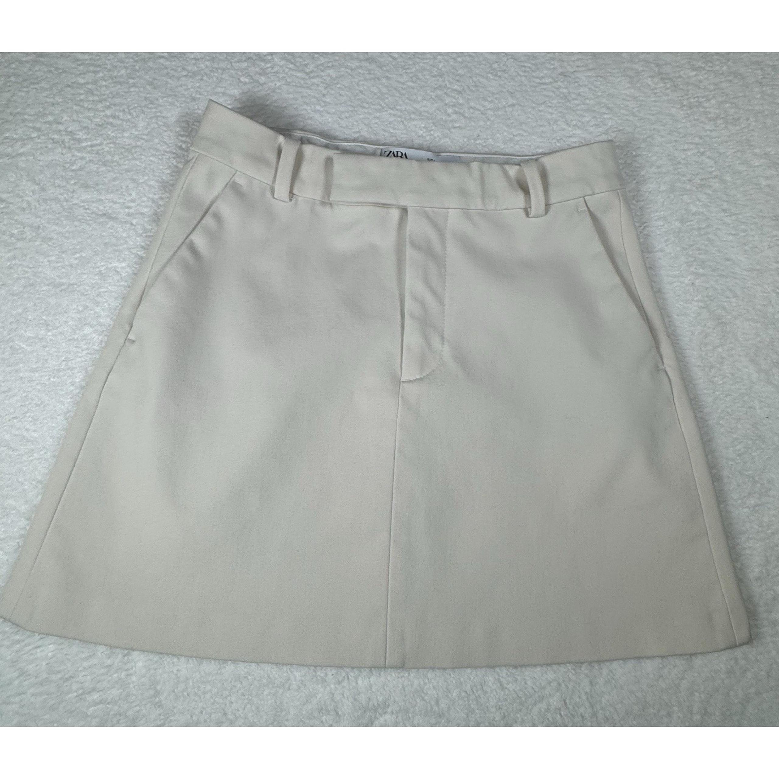 Zara Women's Size Small S Beige Ivory Mini Skirt A-line Tailored RN 77302