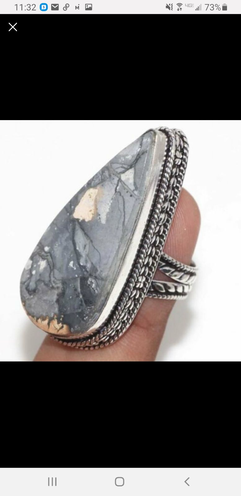 Beautiful Malingano Jasper Gemstone 925 Silver Vintage Ring