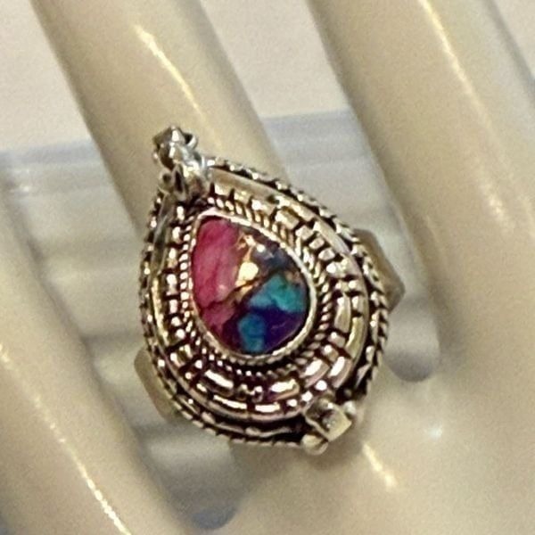 Beautiful Kingman Pink Dahlia Turquoise Poison Ring Womens Southwestern New