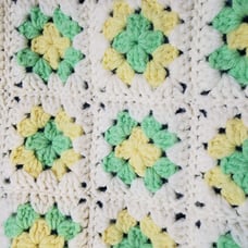 Vintage Crochet Pastel Green and Yellow Granny Square Baby Crib Blanket Throw