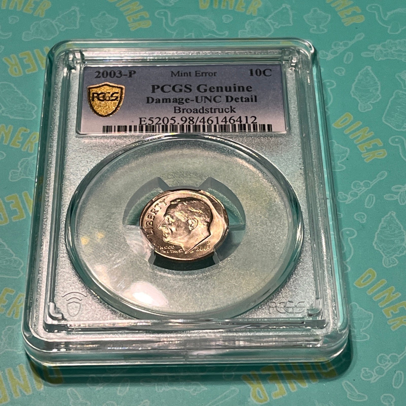 US COIN ERROR 2003-P PCGS GOLD SHIELD 10 Cent Broadstruck