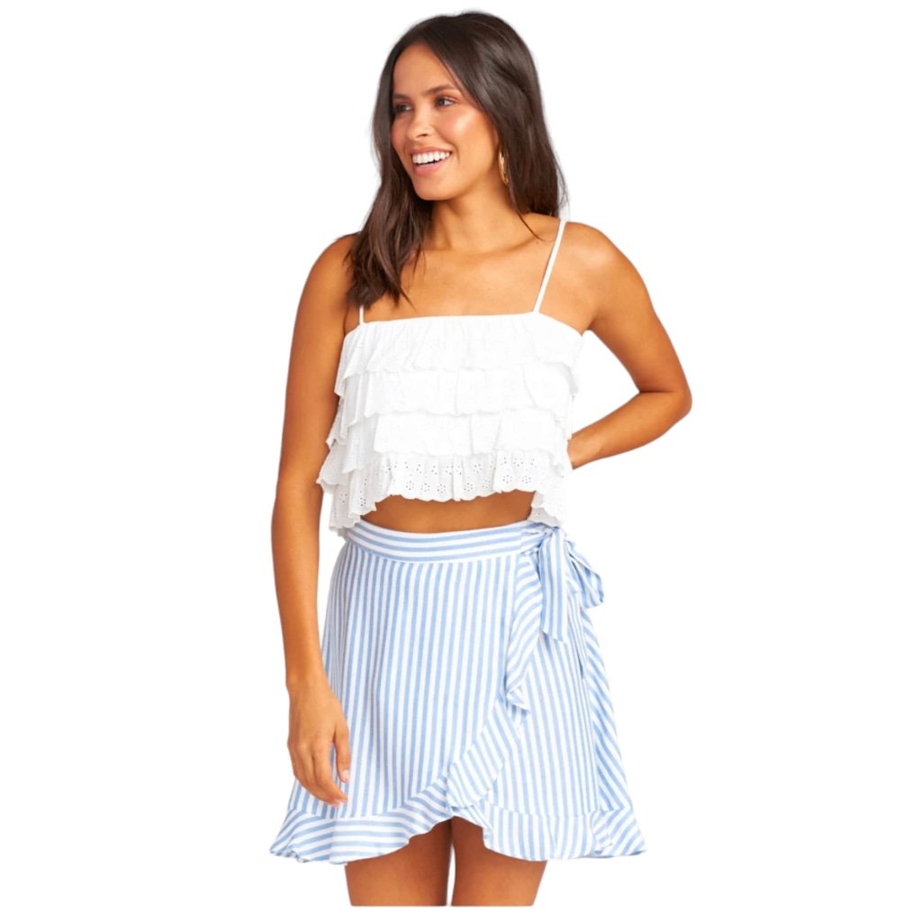 NWOT Show Me Your MuMu Roam Ruffle Wrap Mini Stripped Skirt Sz XL