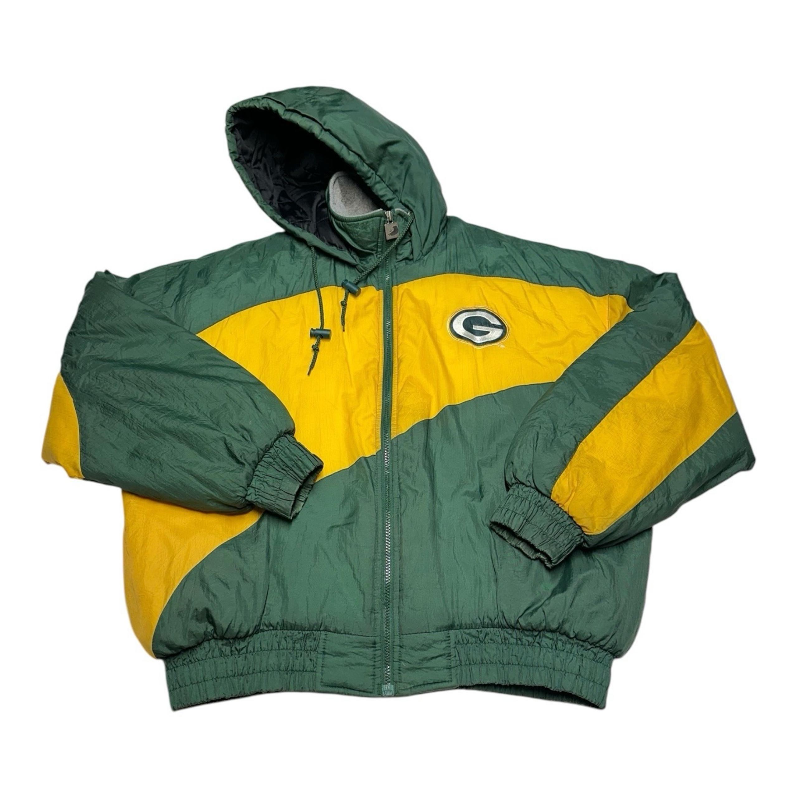 Vintage Chalk Line Green Bay Packers Jacket Mens L NFL Football Hooded Puffer