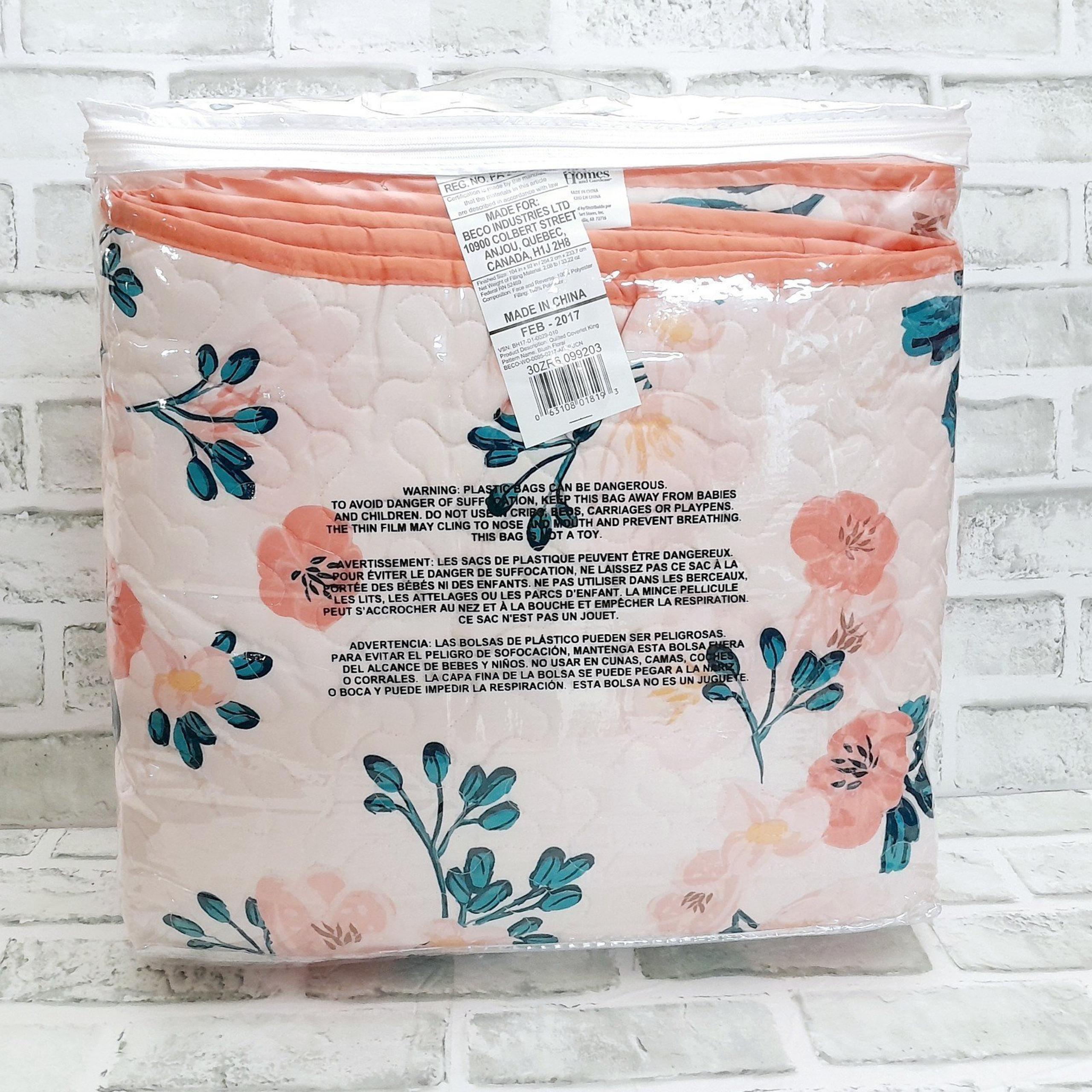 Better Homes & Gardens King Floral Quilt Set 3pc Pink Peach NEW
