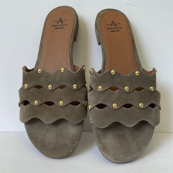 Aquatalia Torrie Suede Slide Sandal in Olive size 9M DM1000