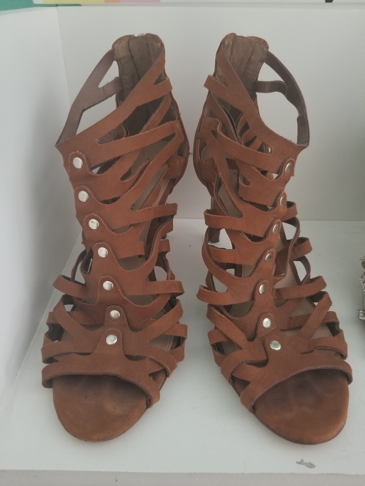 Womens ANTONIO MELANI Brown Suede and Stud High Heel Shoes Size 10