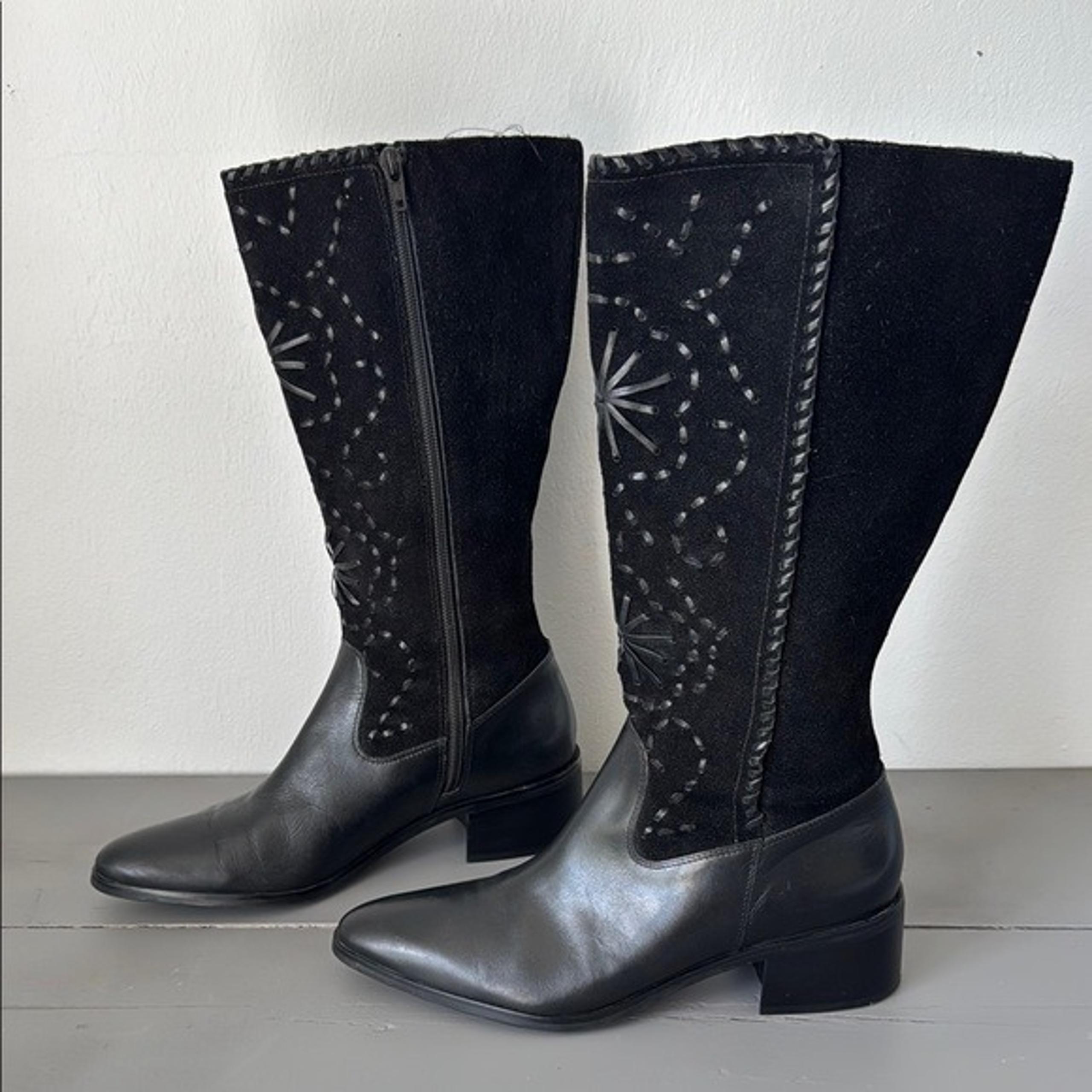 Worthington Boot Womens 8.5 Western Pattern Black Suede Leather Made In Brazil