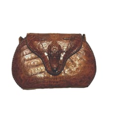 Croco Crocodile Genuine Leather Women's Clutch Purse Handbag Bag Brown Spain