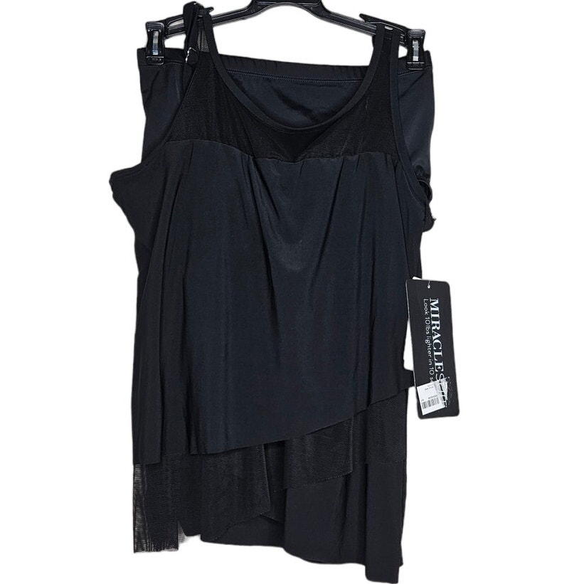 NEW Miraclesuit 8 Mirage Tankini Black Sheer Panel Slimming Swimsuit Classic