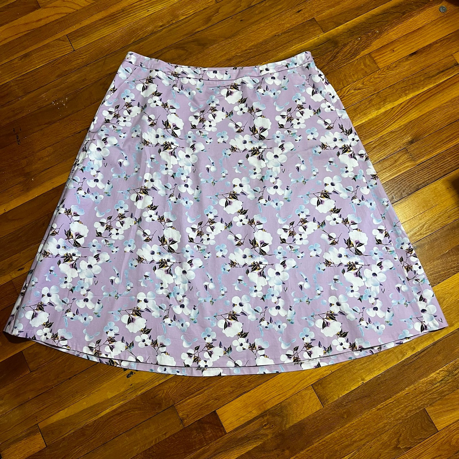 Talbots Plus 20W Lavender Lilac Floral A-Line Side Zip Lined Spring Midi Skirt