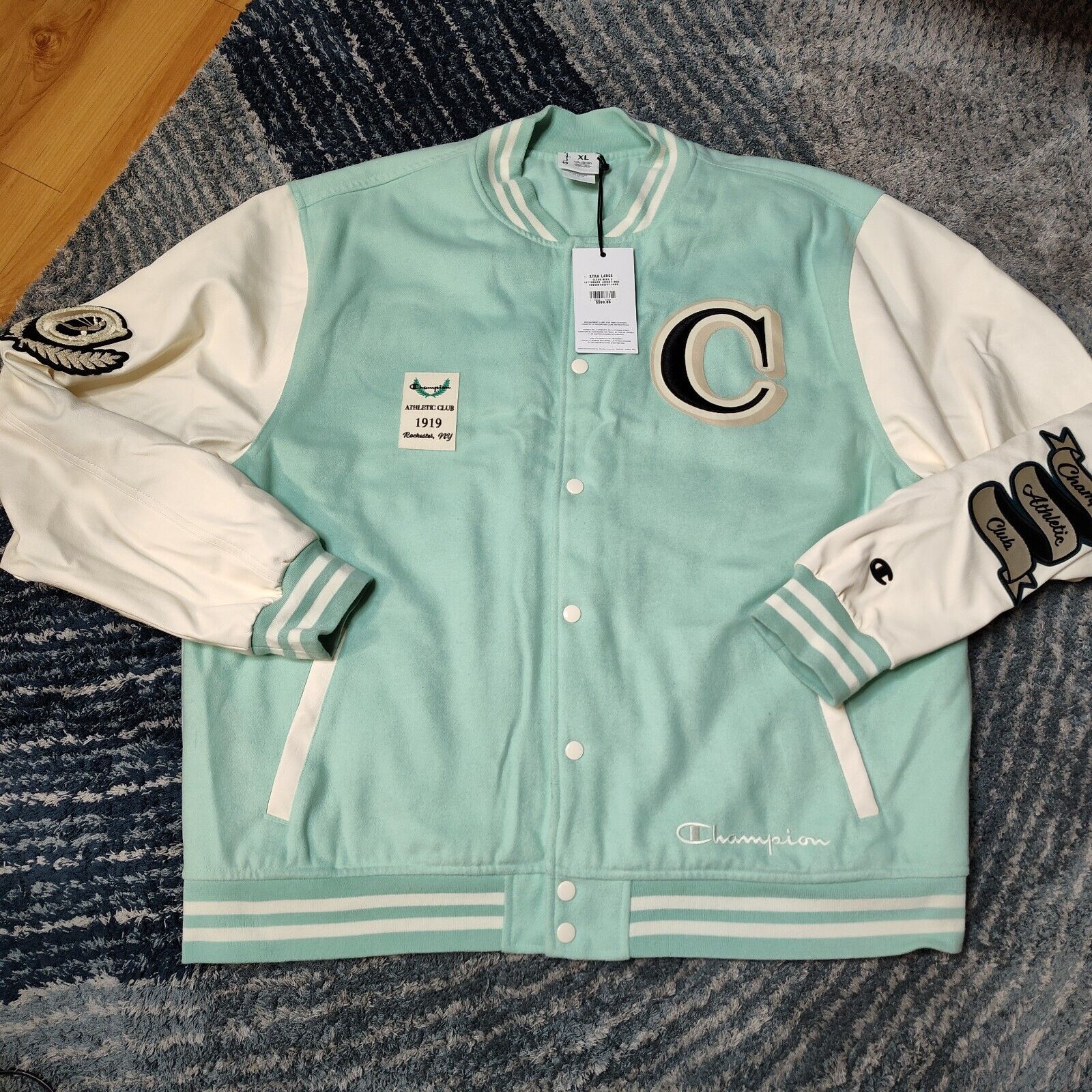 Champion Men's Letterman Varsity Jacket Clean Mint Green Sz XL Nwt
