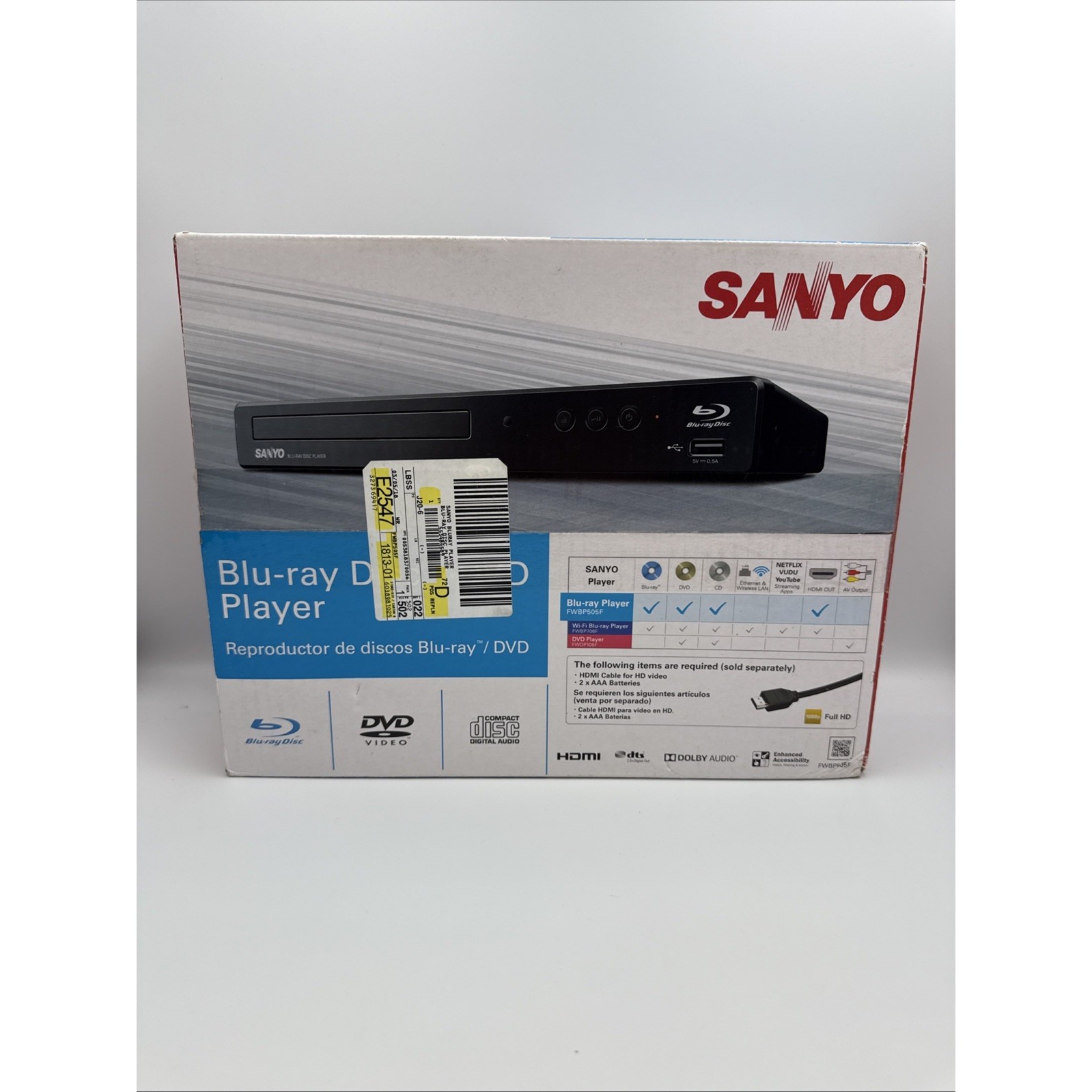 SANYO FWBP505F Blu-ray+DVD+CD Player New 1080p Full HD