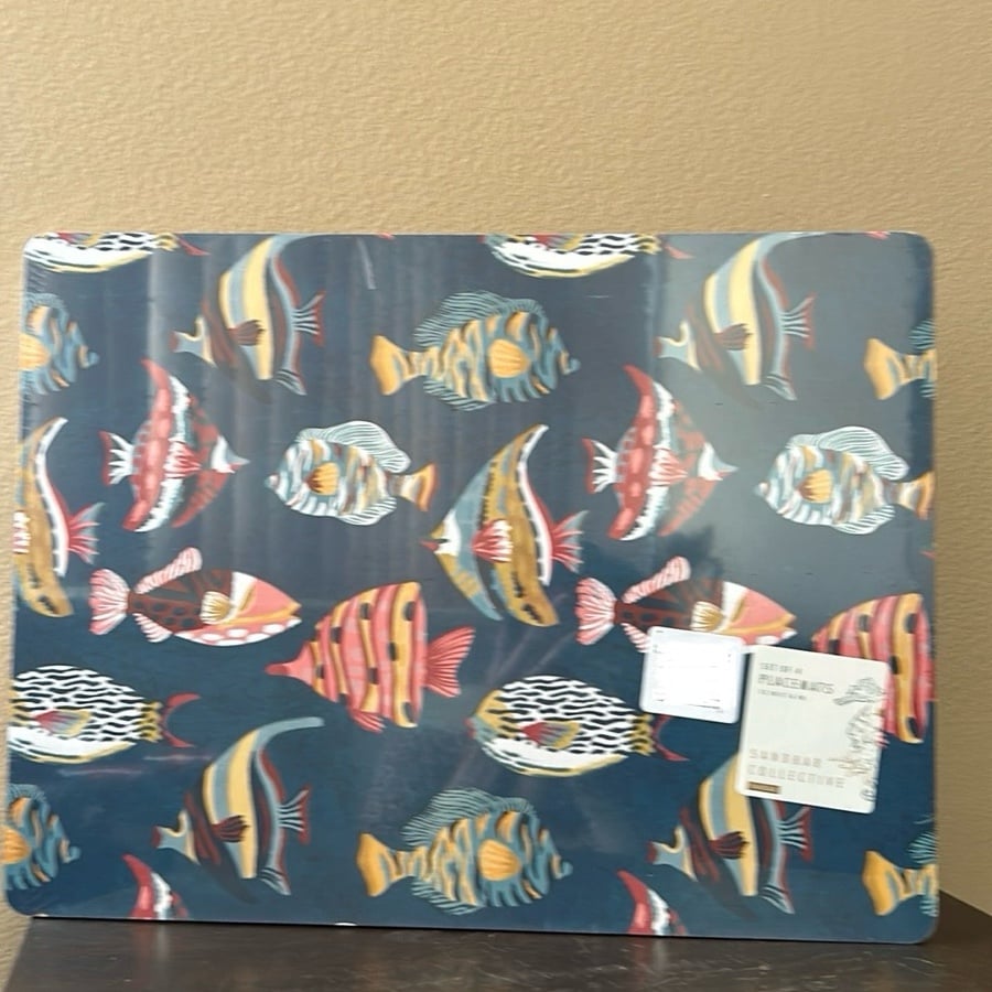 Envogue Placemats Set Of 4 Cork Fish Colorful New Blue