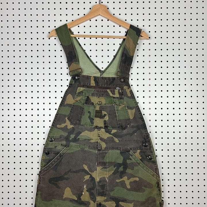 Vintage Liberty Camo Camouflage Overall Bibs Size 34x30 Woodland Army 90s USA