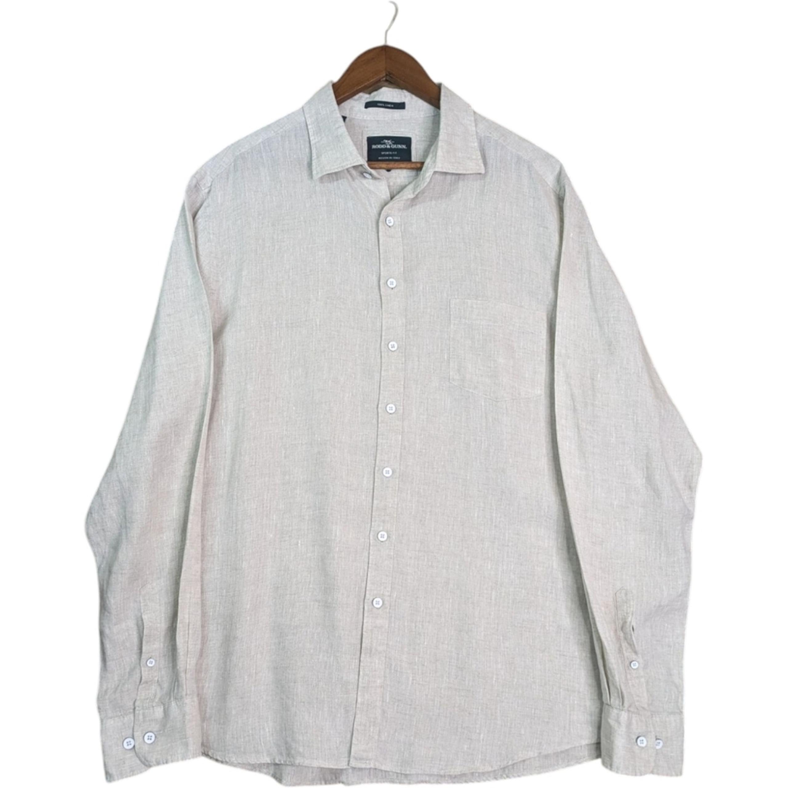 Rodd & Gunn 100% Linen Button Front Shirt Mens 2XL Heather Cream Beige Long Slee