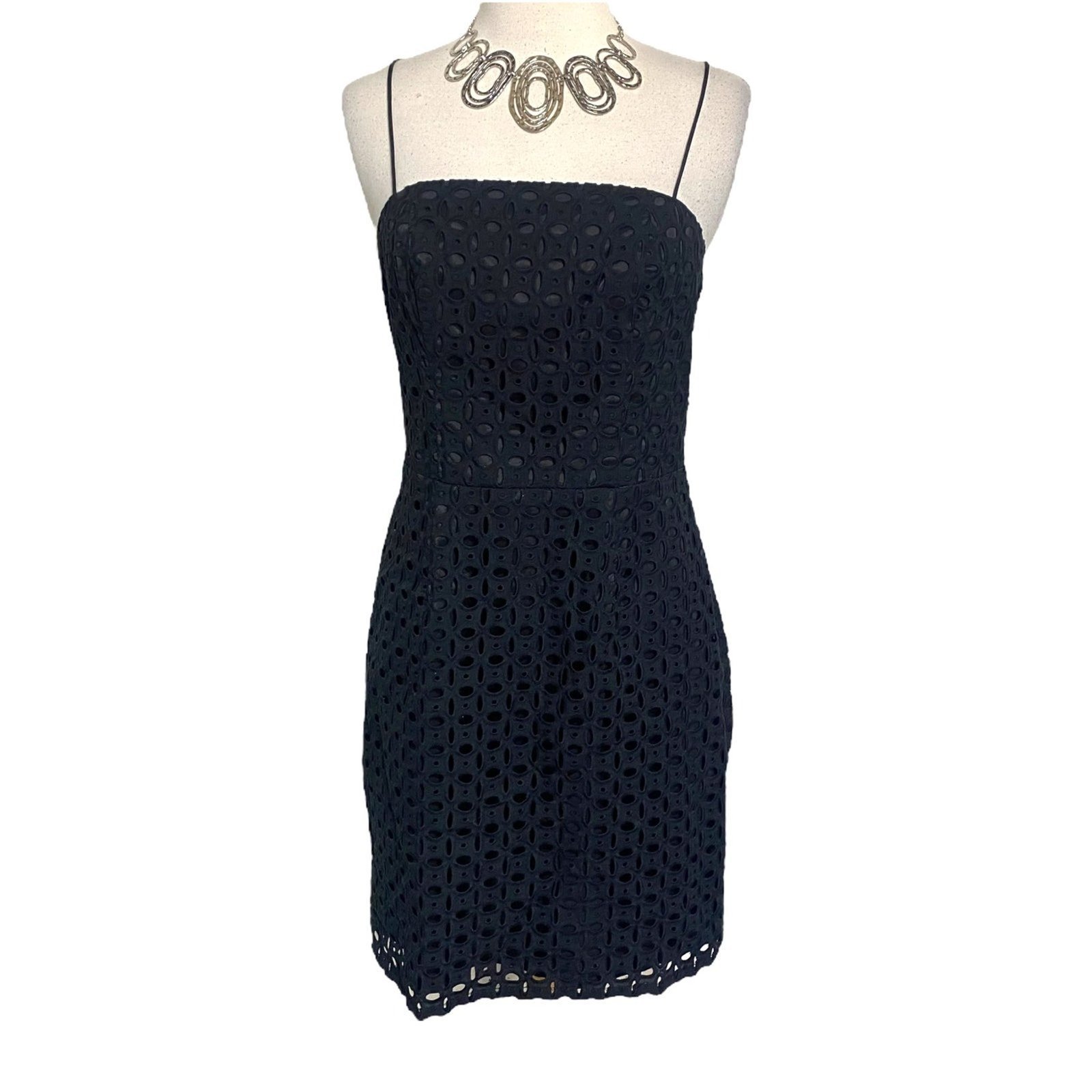 Banana Republic 4 little black cotton eyelet spaghetti strap dress EUC
