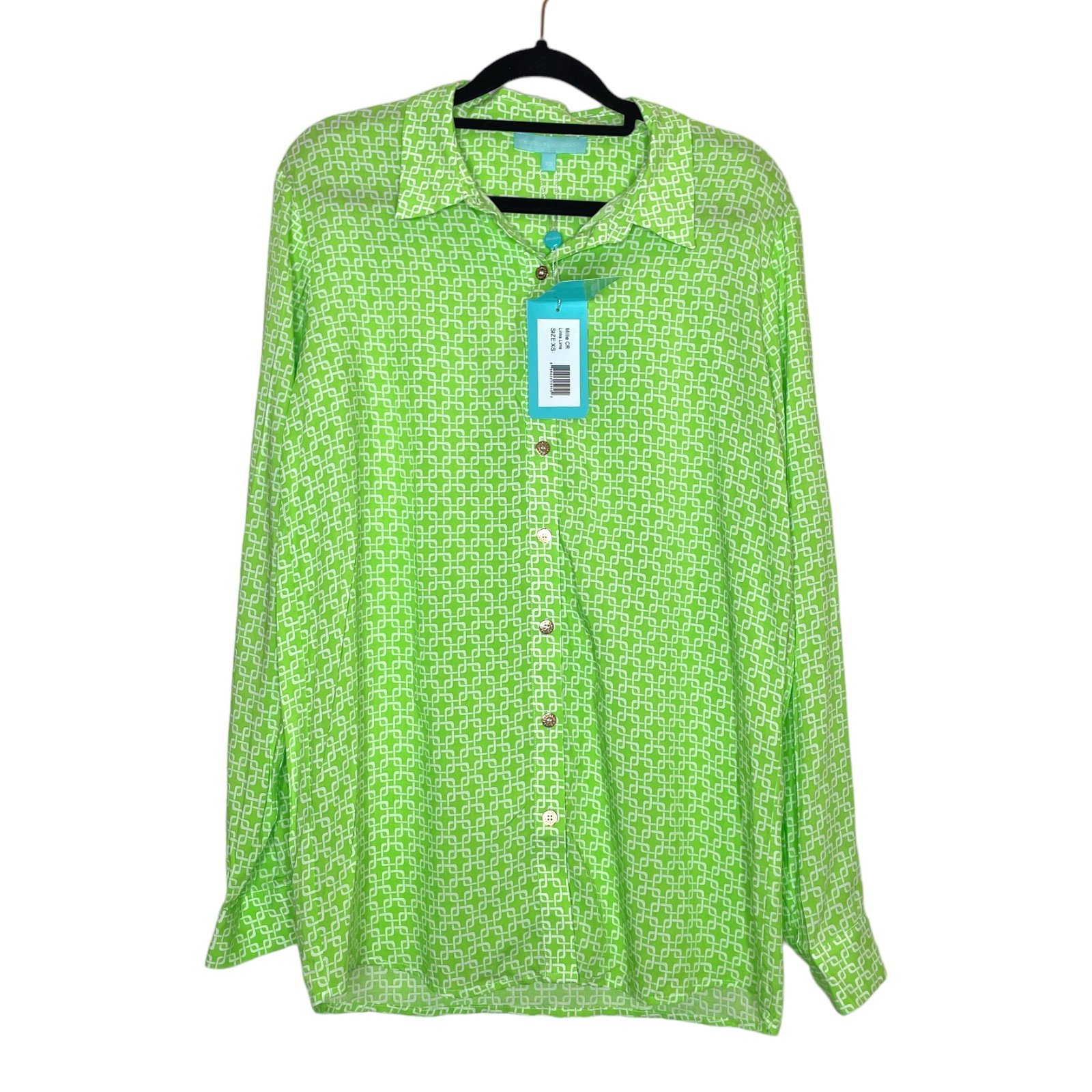 Melissa Odabash NWT Lime Links Green Millie Button Up Shirt - XS