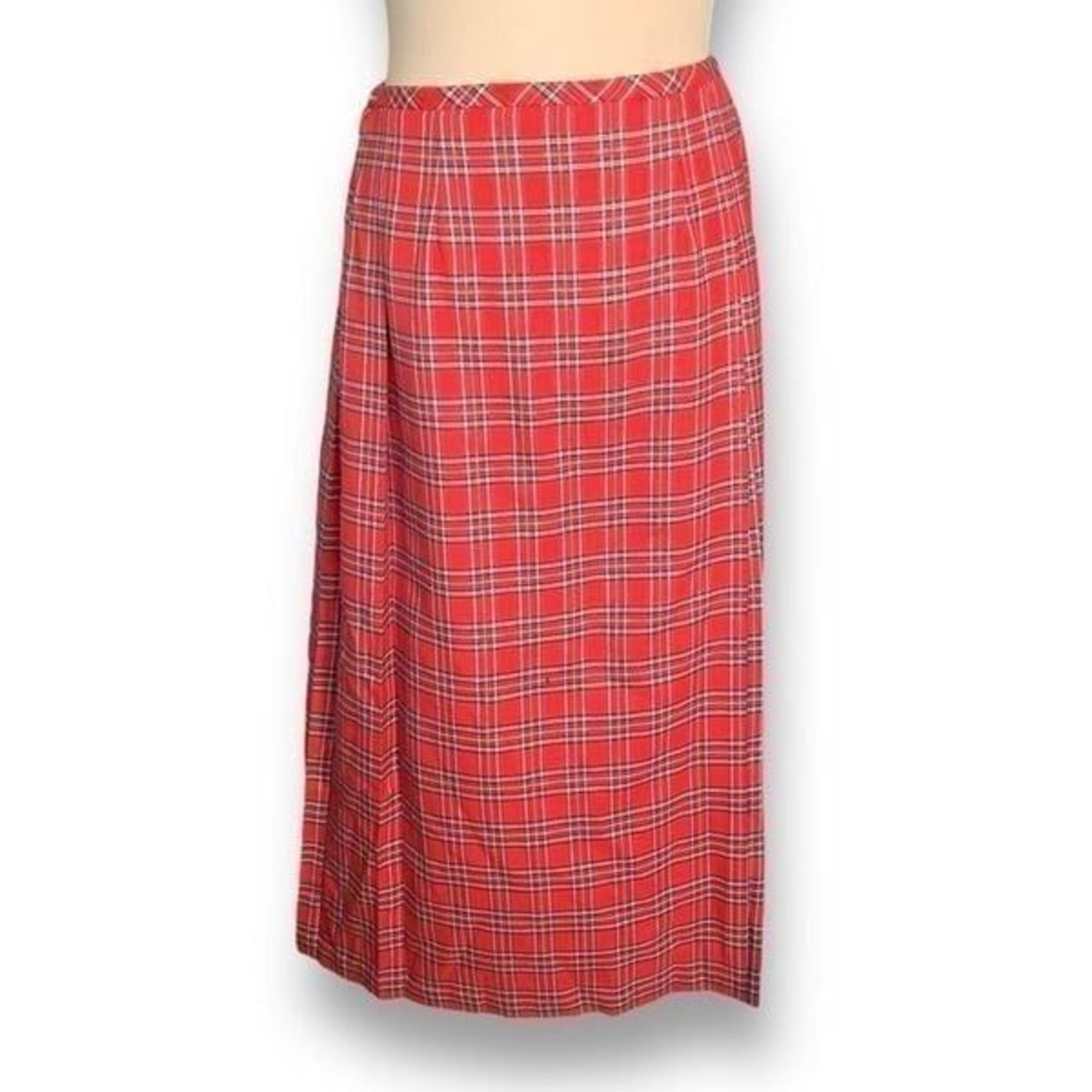 Vintage Marisa Christina Skirt Red Plaid Faux Wrap Festive Pleated Maxi