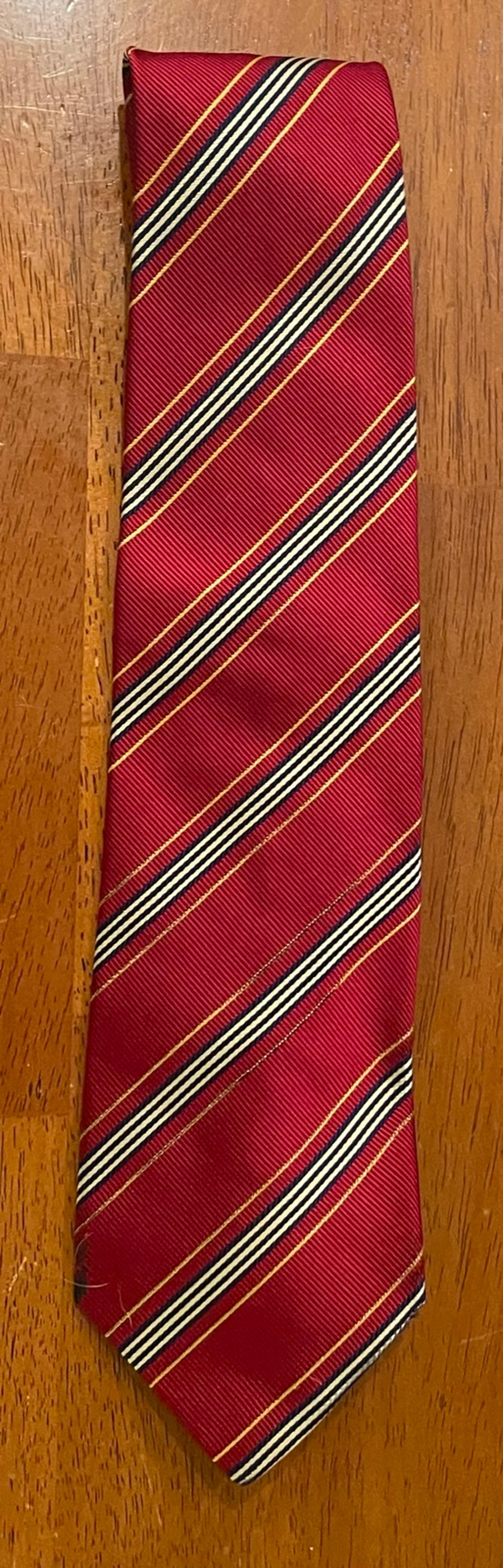 BARNEY'S NEW YORK MENS TIE Red w/Blue  Black Gold Stripes Necktie Made In Italy