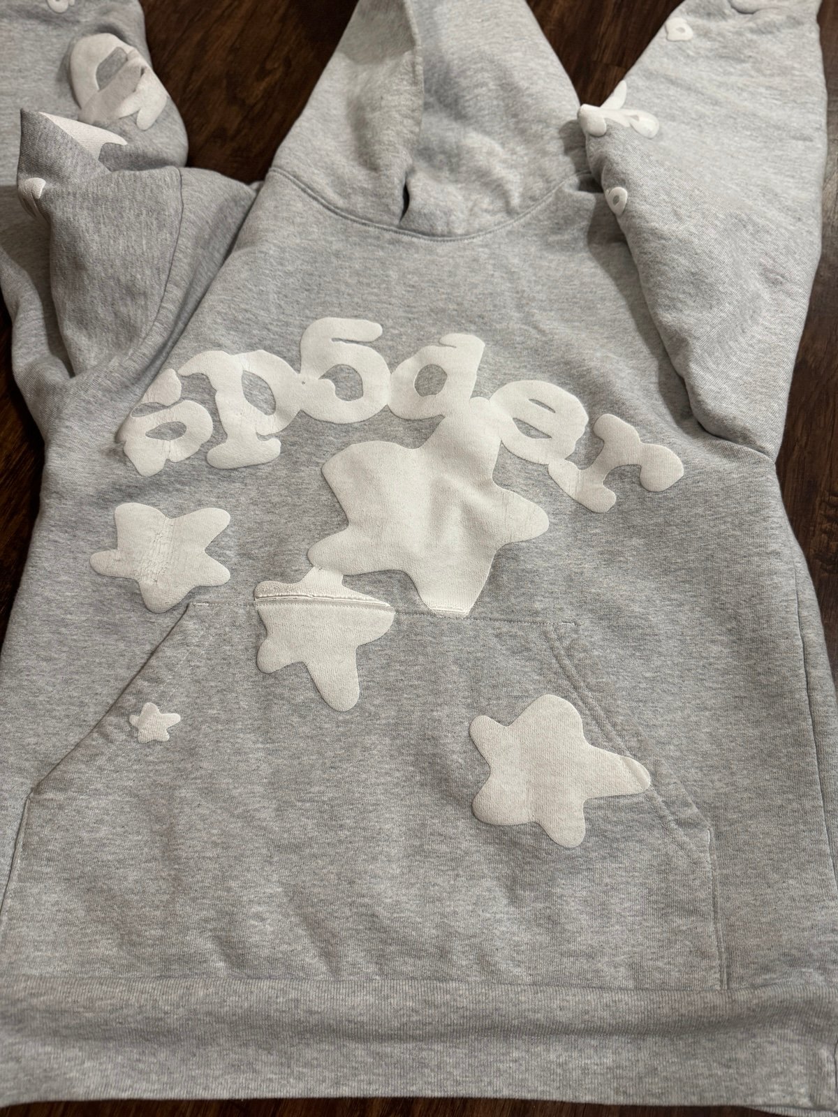 grey sp5der hoodie size small