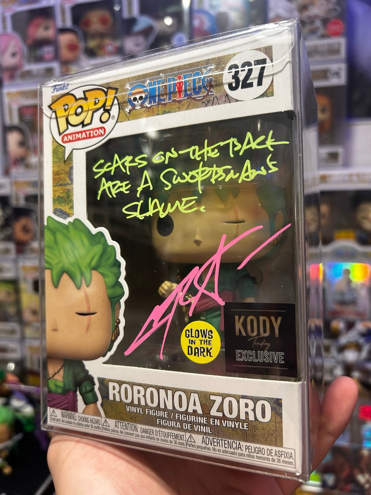 Roronoa Zoro Funko Pop Autographed, Quoted and Doodle