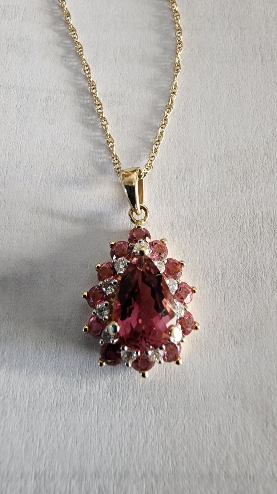 Real 14K gold with real diamonds and tourmaline necklace