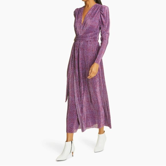 Sabina Musayev Hadar Long Sleeve Midi Dress in Garnet Iris S