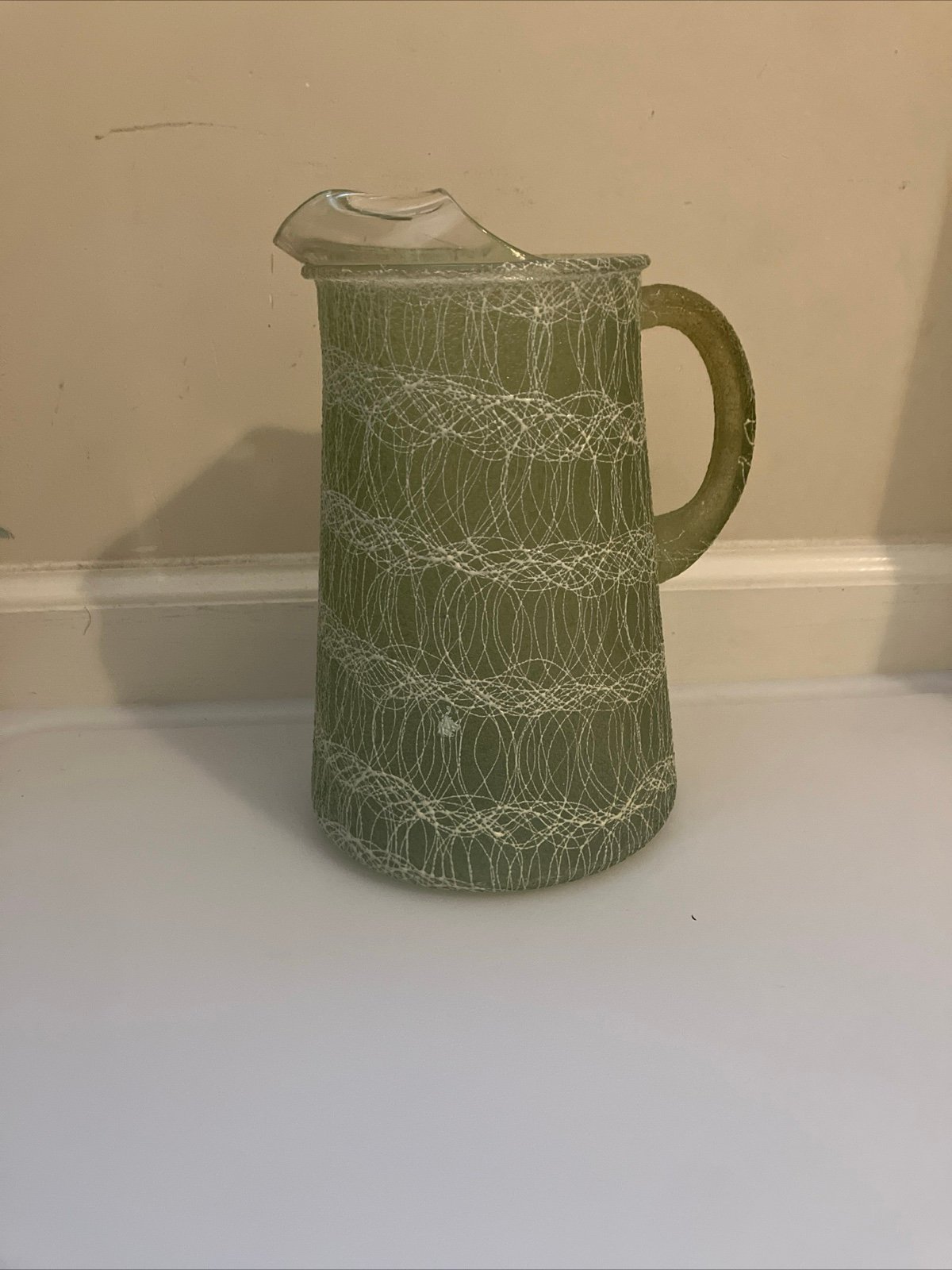 Color Craft Spaghetti String Pitcher Rubber Coated Green MCM Vintage