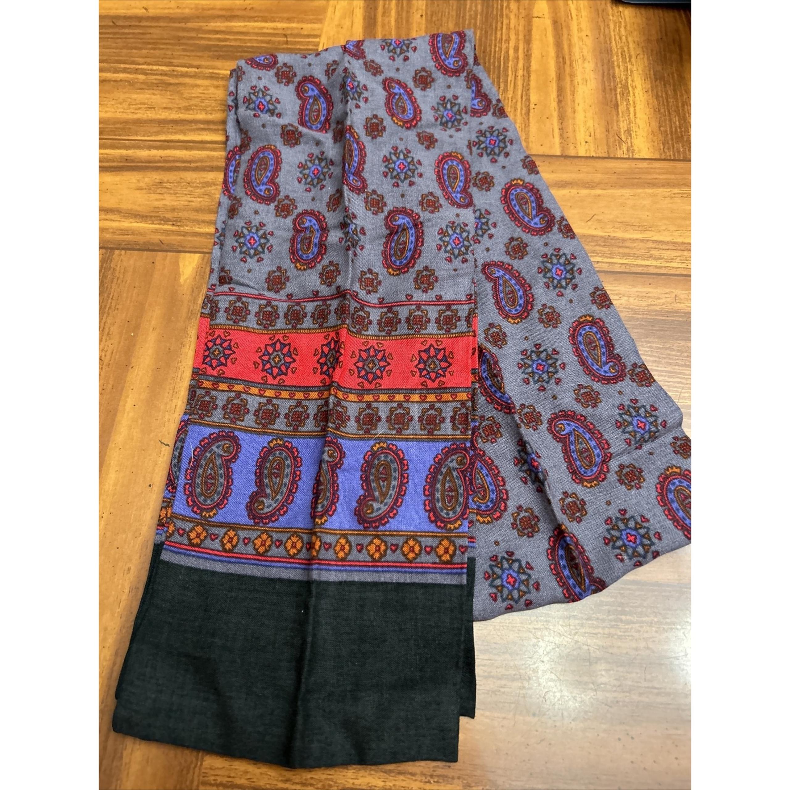 Black Gray Paisley Print Vintage Scarf Unbranded