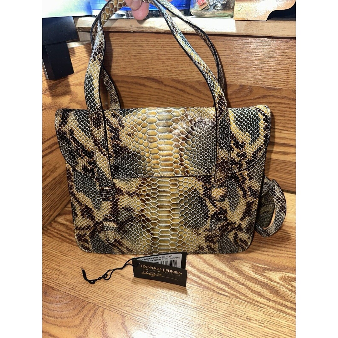 Donald J Pliner Patent Python Print Satchel Handbag