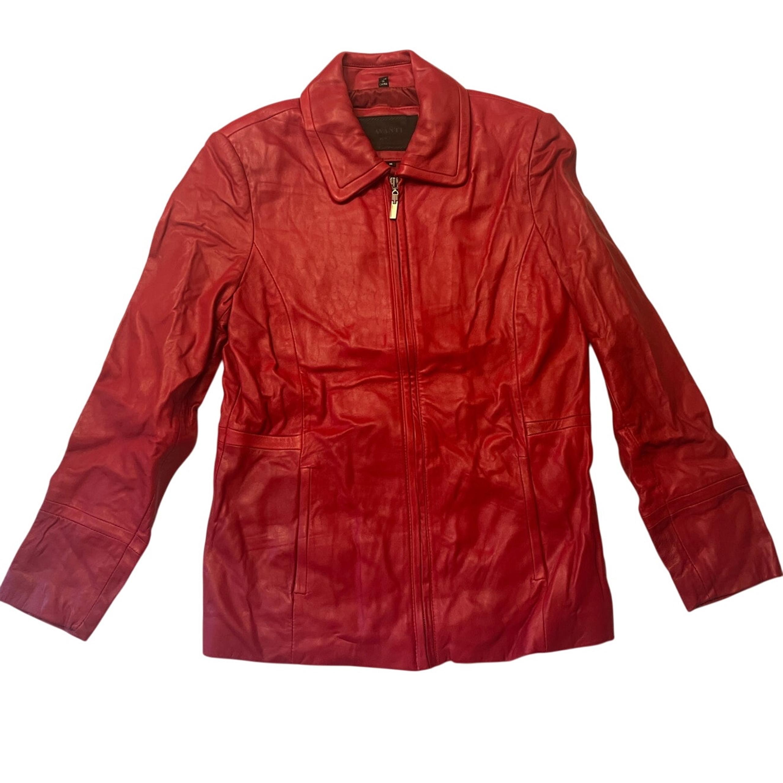 Vintage 80s 100% Genuine Leather Red Leather Jacket - Size: M - Avanti