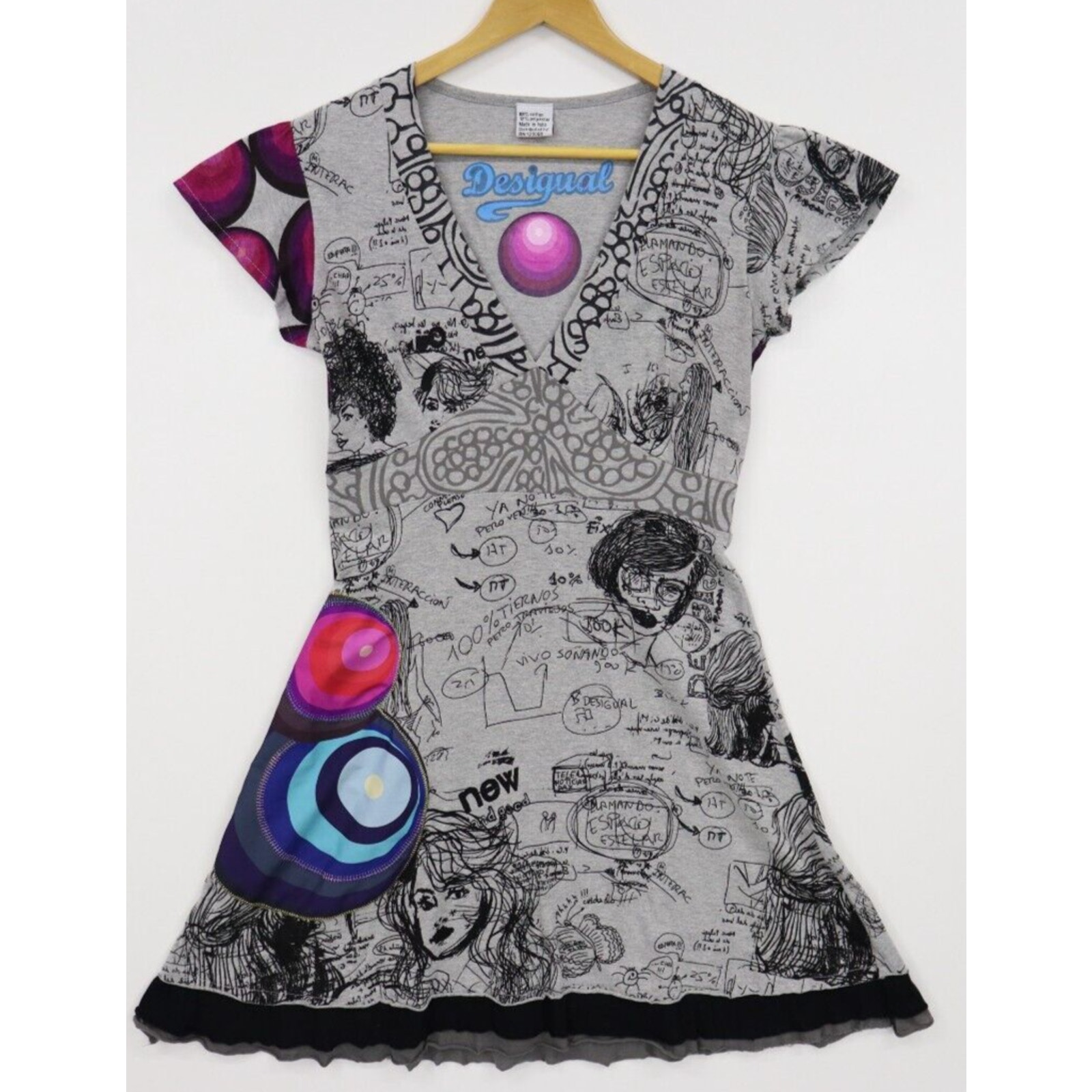 DESIGUAL Women's Cotton Blend Tee-shirt Dress Size M Art to Wear Artsy