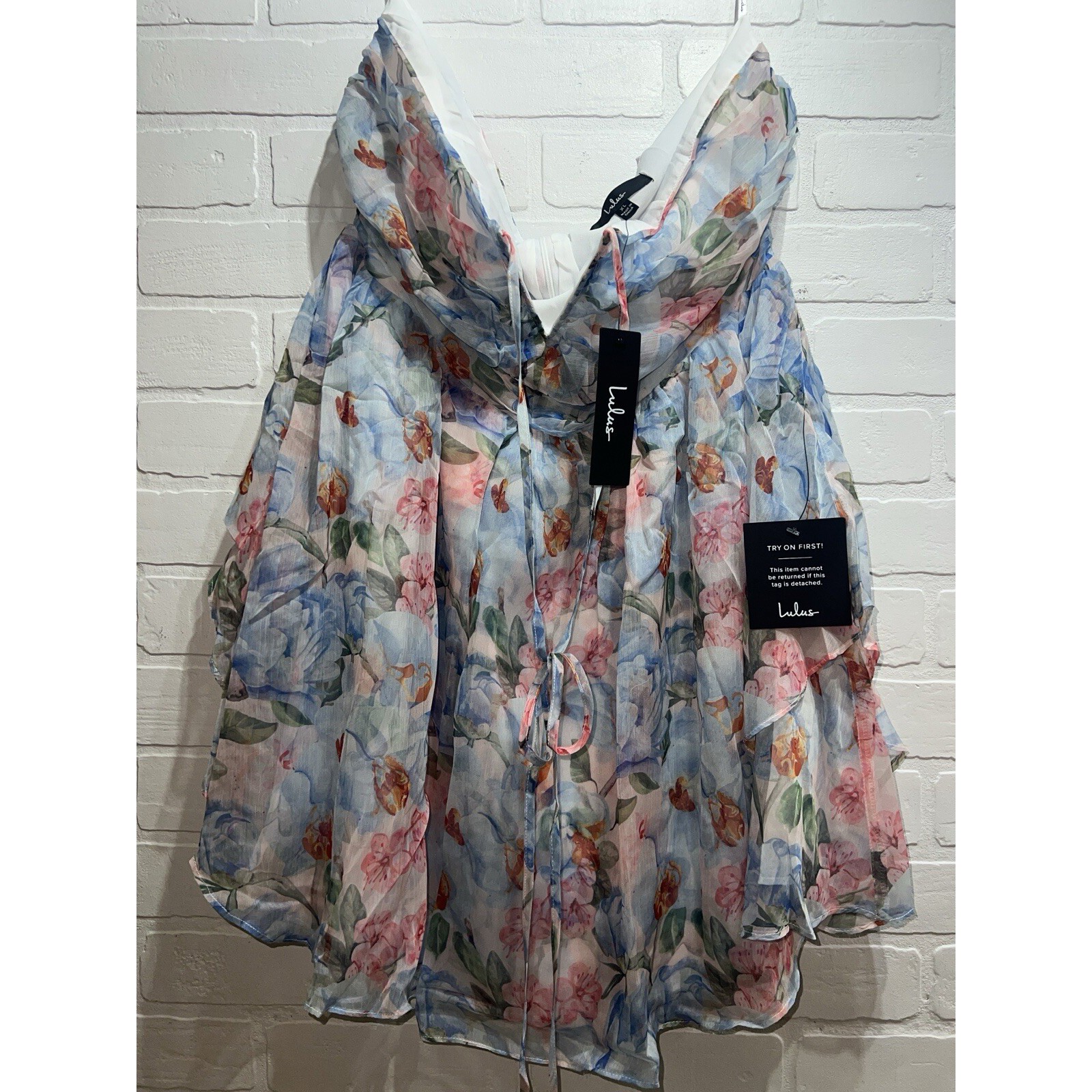 NWT! Lulus Strapless Floral Print Micro Mini Dress - Pink Blue Green Size XL
