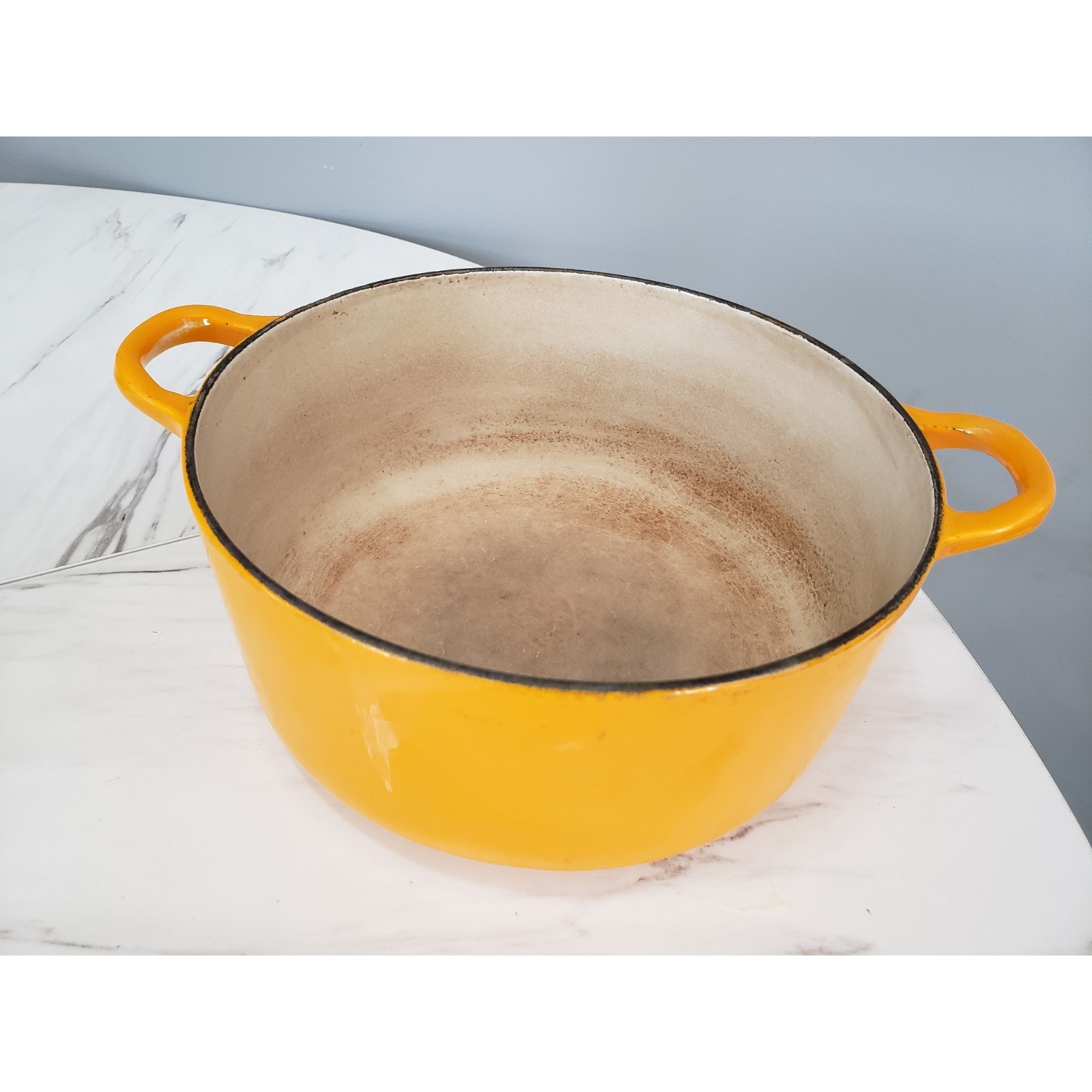 LE CREUSET Vintage E Pot Cast Iron Enamel Dutch Oven 4.5qt LID Yellow Gold