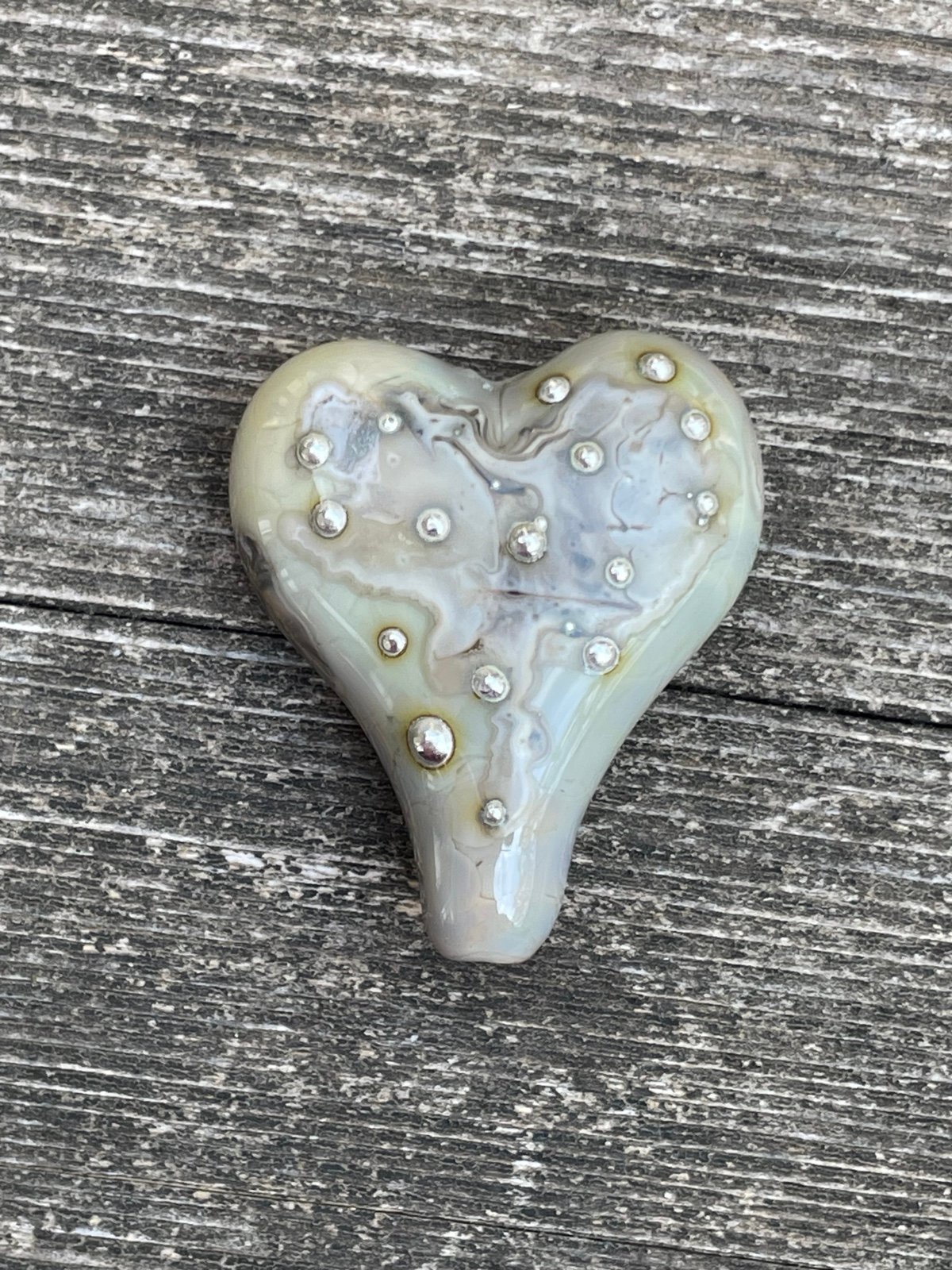 Handmade Lampwork Glass Heart Focal Bead earthy colored with pure silver dots