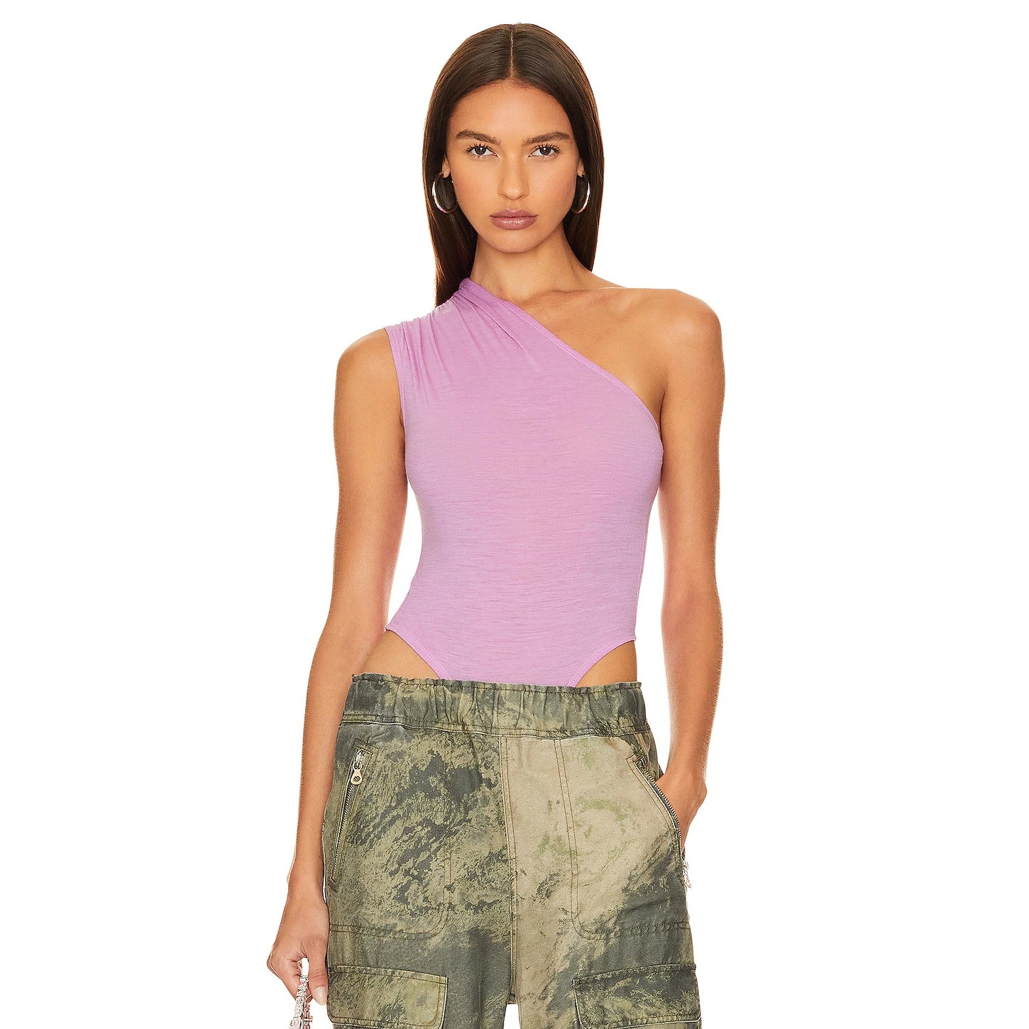 NWT Miaou Jade One Shoulder Bodysuit in Violet Purple Sz. S
