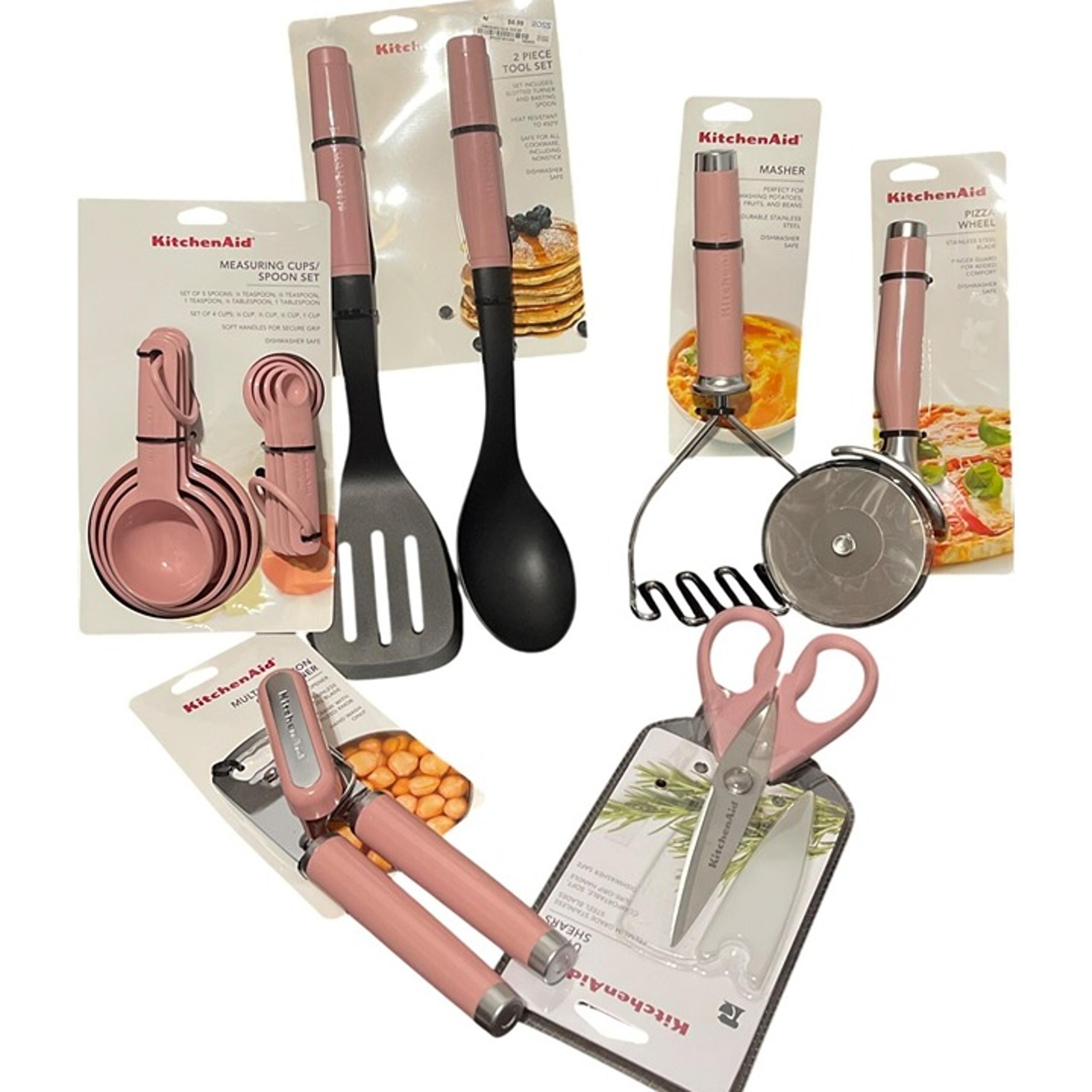 KitchenAid Pink 15- Piece Kitchen Tool Set: Measuring Cups & Spoons Slotted New