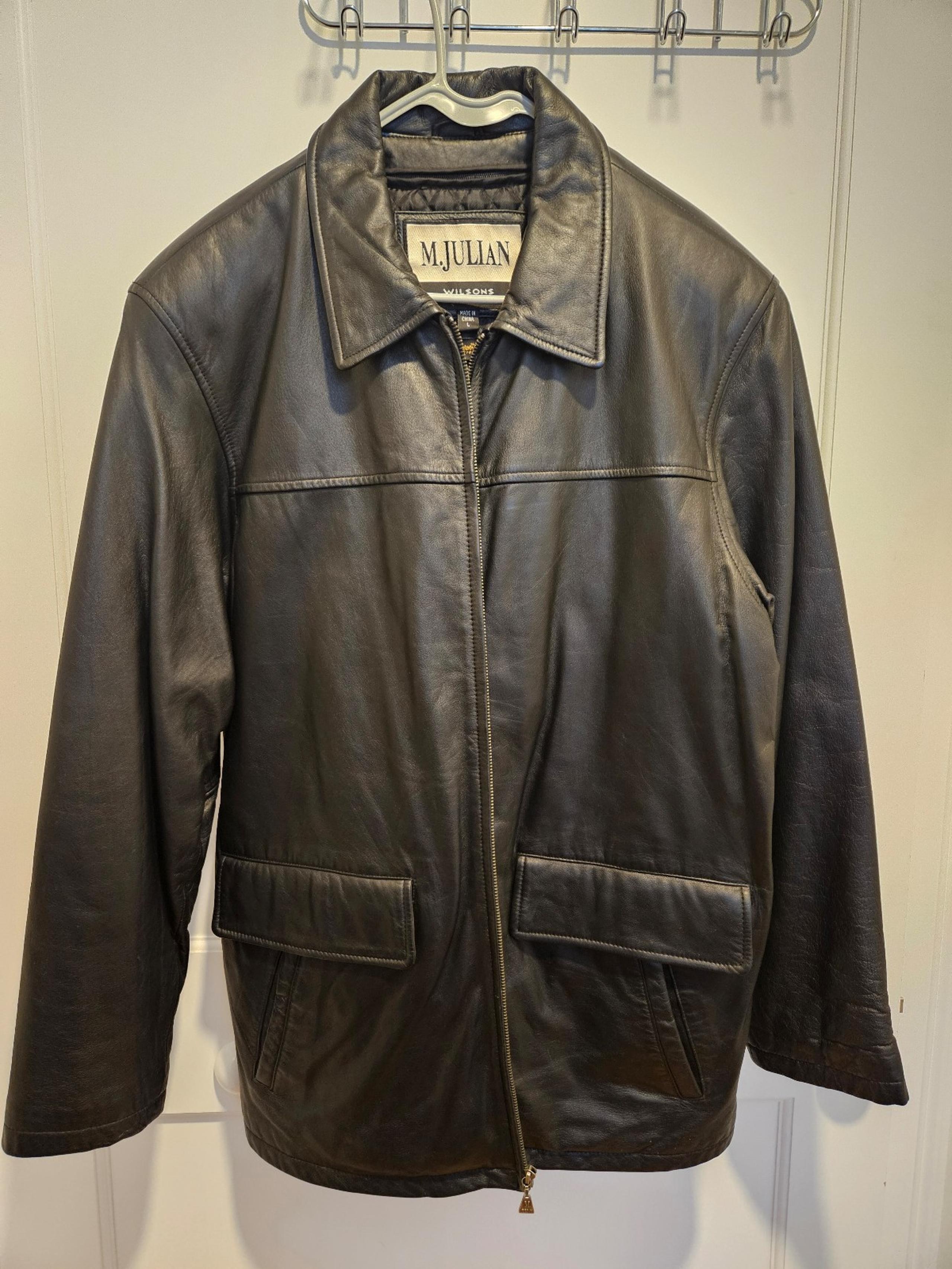 Wilsons "M. Julian" Leather Jacket Mens (L) Black Full Zip Removable Liner.