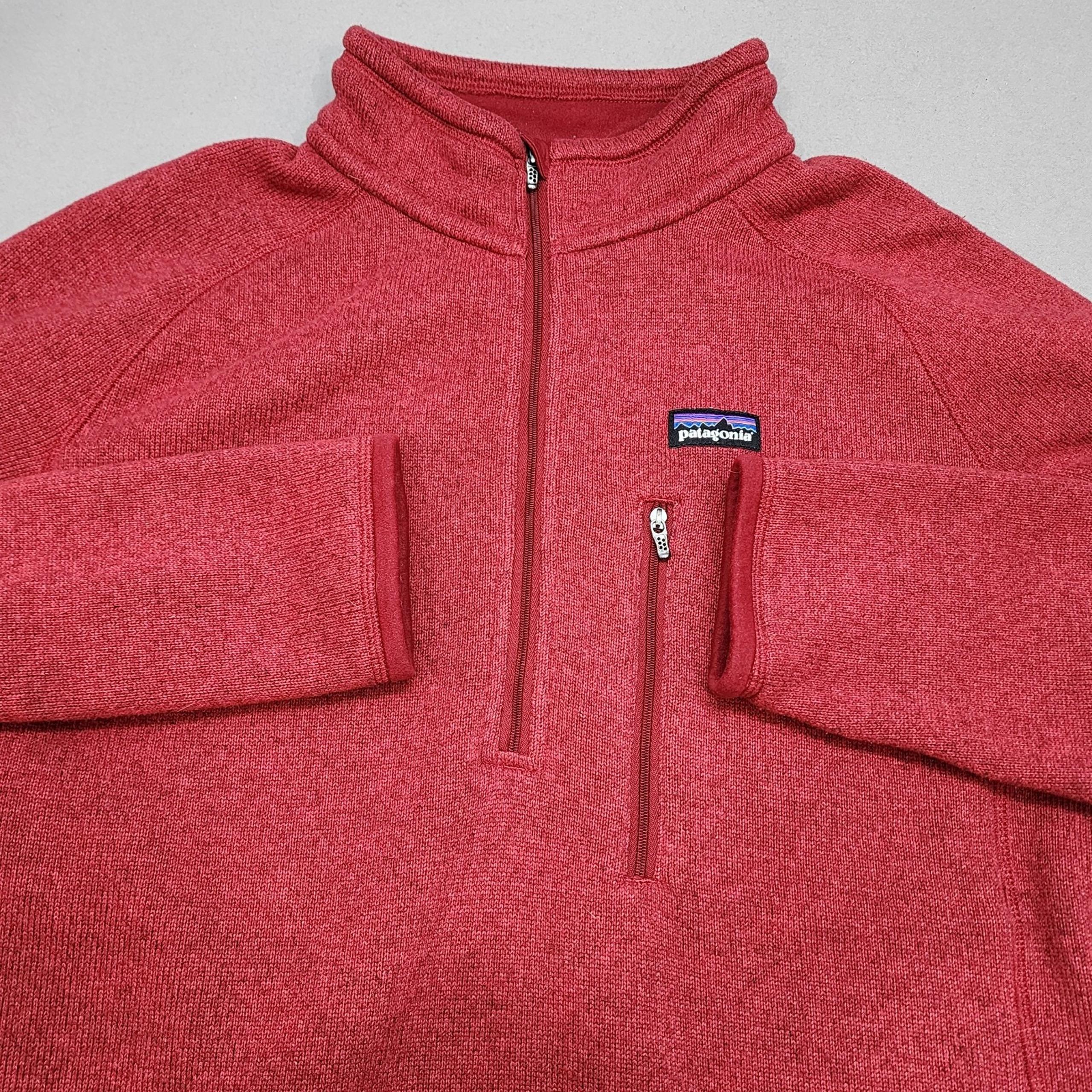 Patagonia Sweater Men's Large 1/4 Zip Pullover Red Fleece Pocket