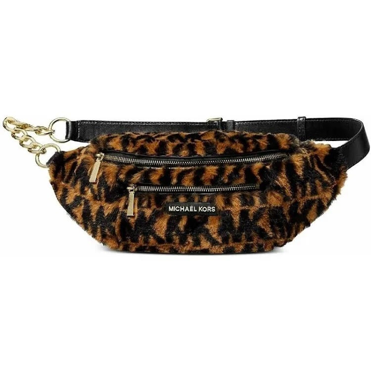 New Michael Kors Leopard Cheetah Mott Faux Fur Fanny Pack Belt Bag