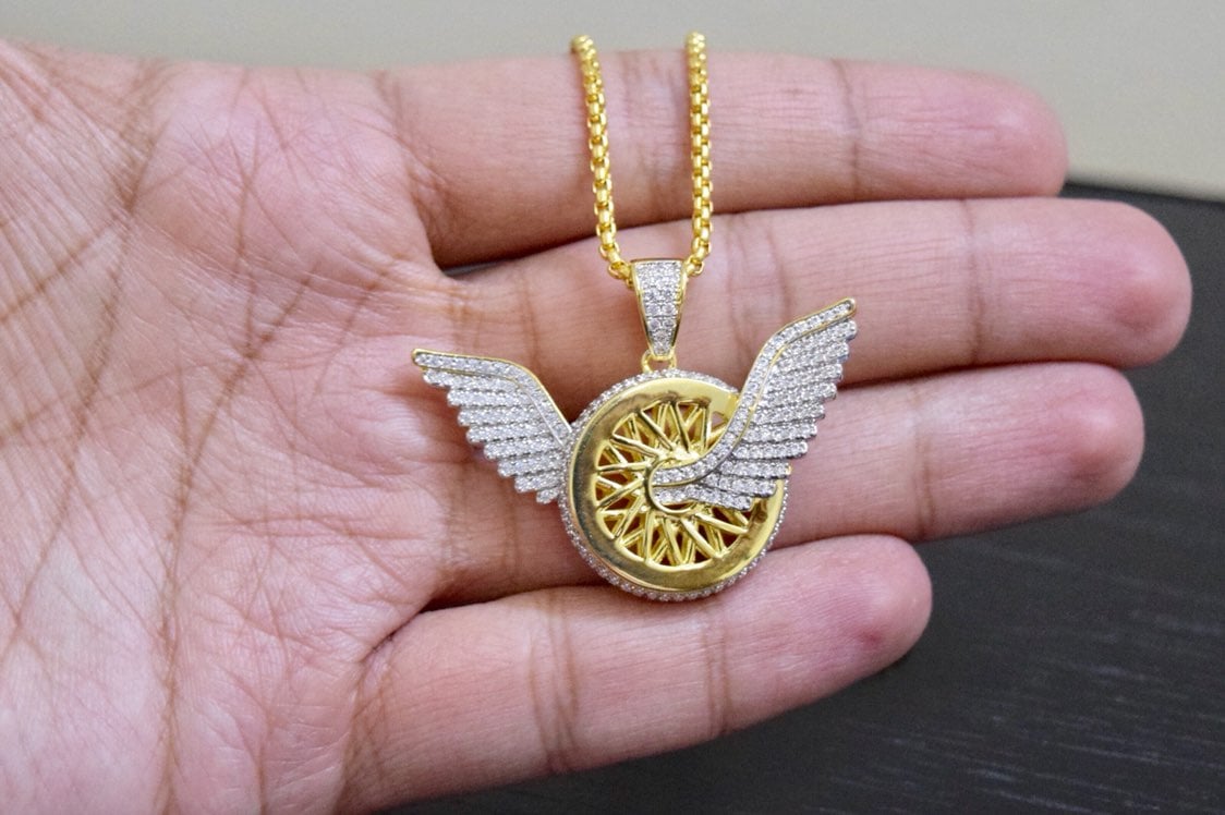 14k Gold Lab Diamond Bentley Wing Charm