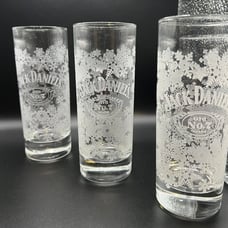 Jack Daniels No 7 Holiday Etched Snowflake Winter Bar Tall Glasses Set Of 3