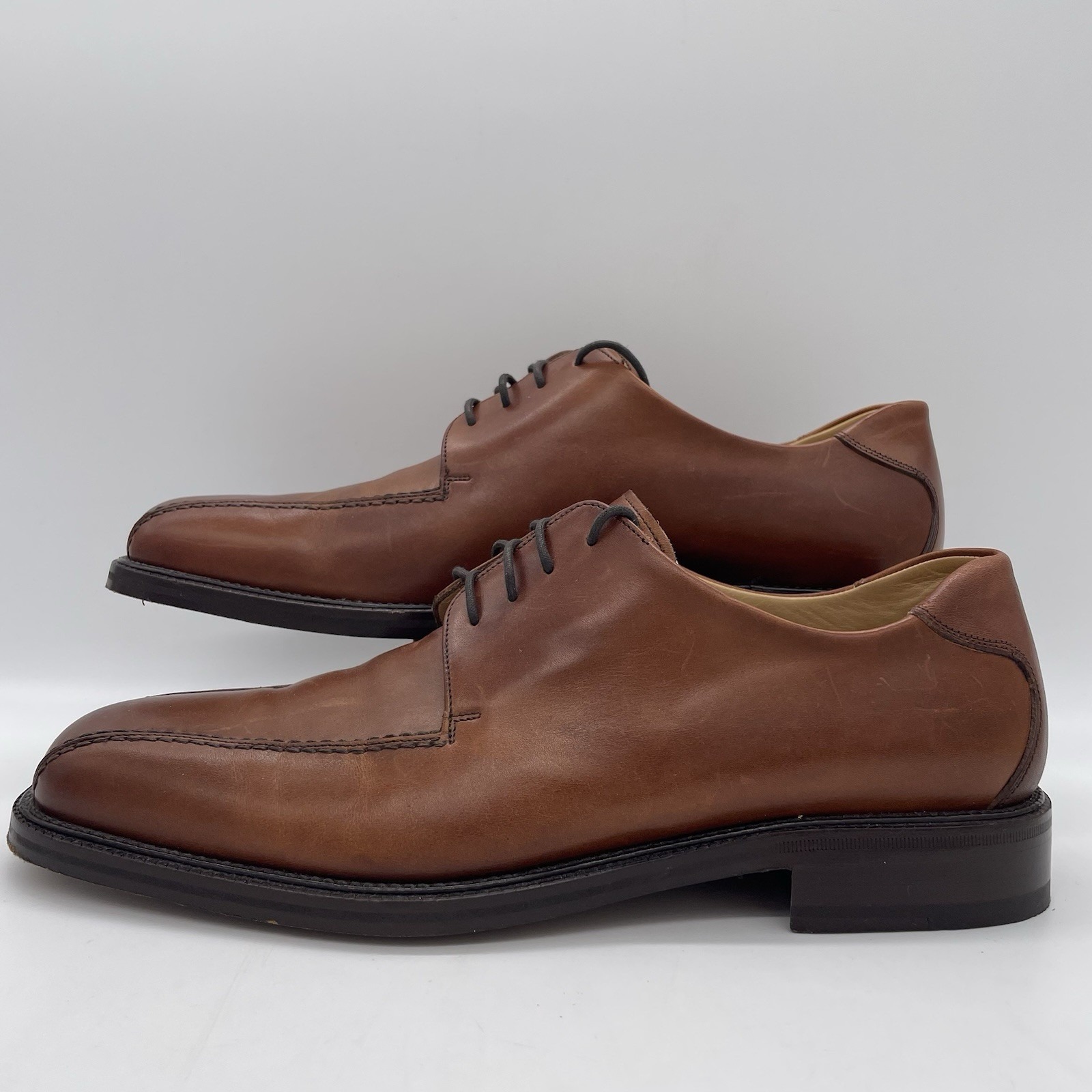 Florsheim Mens 10 Shoes Brown Royal Imperial Leather Derby Lace Up Made in Italy