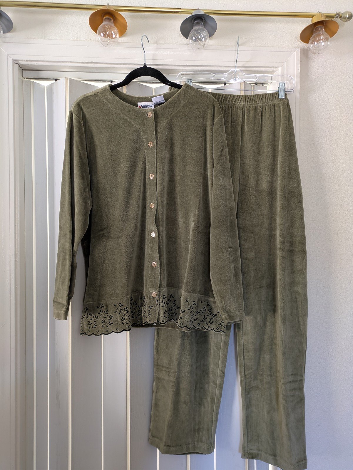 Lounge set olive green scalloped edge on jacket velor sz 1X New by National