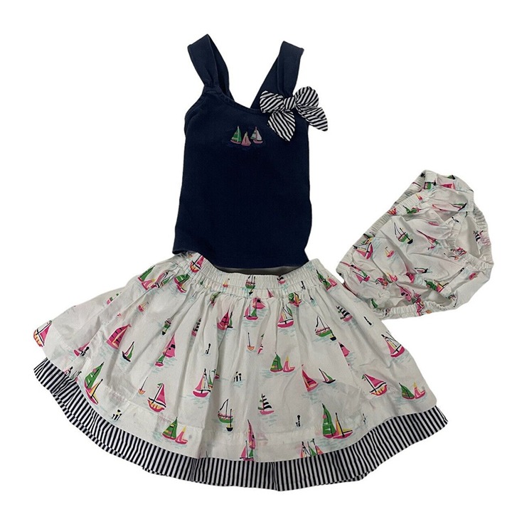 Janie and Jack Baby Girl 3-6 Months Sail Away Nautical Outfit Sailboat Skirt Top