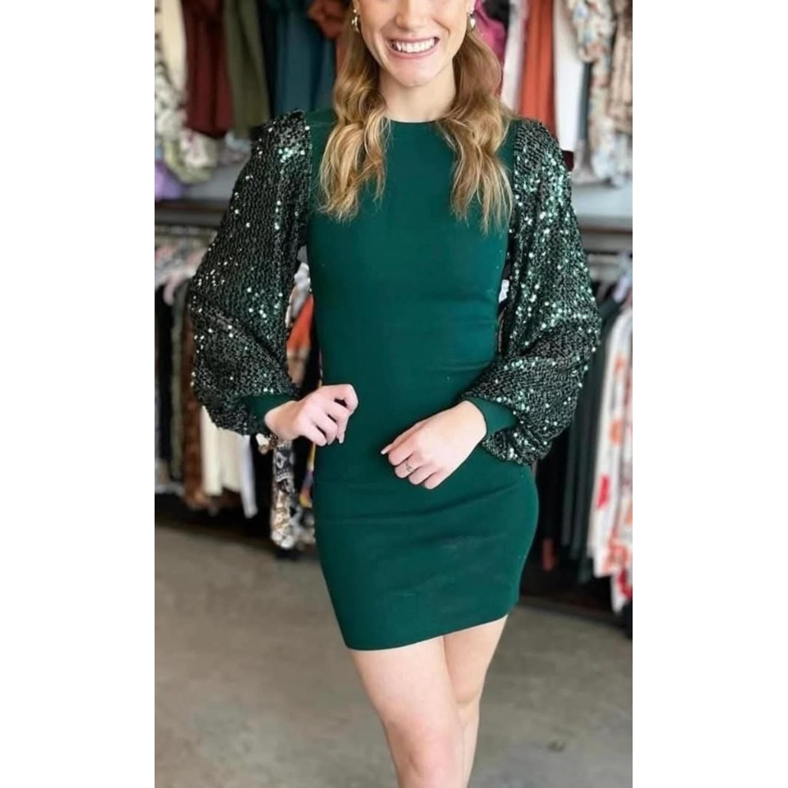 A. Calin Flying Tomato Sequin Sleeve Mini Dress Party Cocktail Bodycon Green S