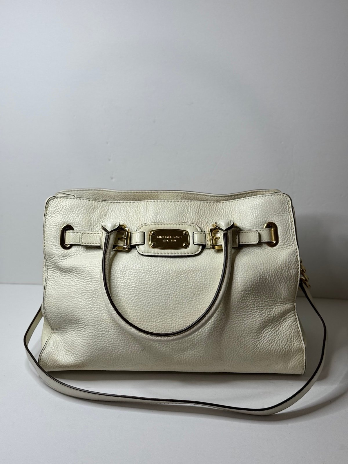 MICHAEL KORS Purse Large Cream/ Beige Pebbled Leather Hamilton Satchel Tote Bag
