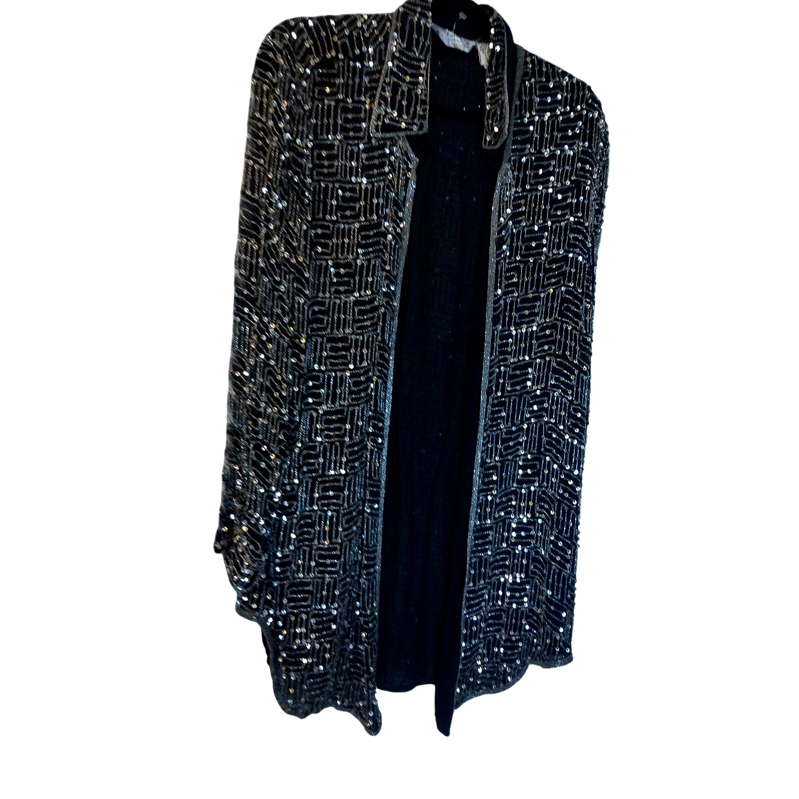 Judith Ann Plus Beaded Long Embellished Sequin Cardigan Open Jacket Size 1X